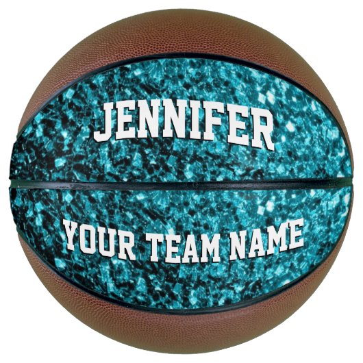 Aqua Blue Glitzer Glitzern Ihr Name Team Basketball (Vorderseite)