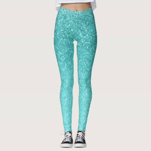 Aqua Blue Glitzer Sparkle Girly Glam Mermaid Leggings (Vorderseite)