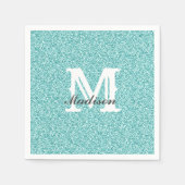 Aqua Blue Glitzer & Sparkle Monogram Napkin Serviette (Vorderseite)