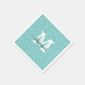 Aqua Blue Glitzer & Sparkle Monogram Napkin Serviette (Ecke)