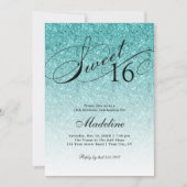 Aqua Blue Glitzer Sweet 16 Extravagant Script Einl Einladung (Vorderseite)