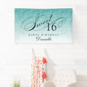 Aqua Blue Glitzer Sweet 16 Personalisiert Geburtst Banner (Insitu)