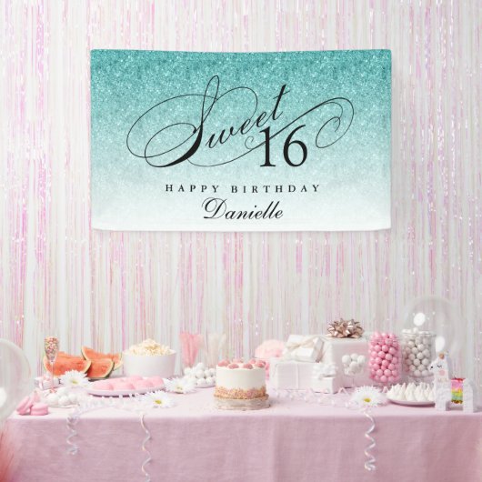 Aqua Blue Glitzer Sweet 16 Personalisiert Geburtst Banner (Party)