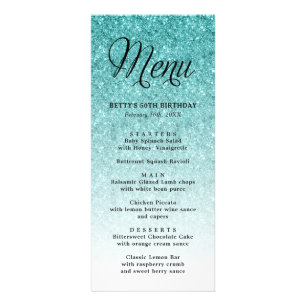 Aqua Blue Glitzer Tall Menu Card Werbekarte