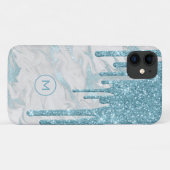 Aqua Blue Glitzer Tropfen Mit Monogramm Case-Mate iPhone Hülle (Rückseite (Horizontal))