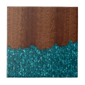Aqua Blue Glitzern Glitzer rustikales braunes Holz Fliese (Vorderseite)