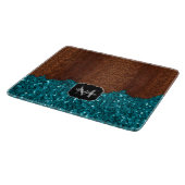 Aqua Blue Glitzern Glitzer rustikales Holz Monogra Schneidebrett (Ecke)