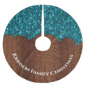 Aqua blue Glitzern rustikale braune Familienname B Polyester Weihnachtsbaumdecke (Vorderseite)