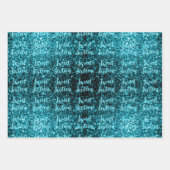 Aqua Blue Glitzern Sweet 16 elegantes Skriptmuster Geschenkpapier Set (Vorderseite 3)