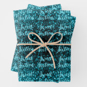 Aqua Blue Glitzern Sweet 16 elegantes Skriptmuster Geschenkpapier Set (Beispiel)