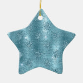 Aqua Blue Glitzy Glitzer Peacock Feathers Keramik Ornament (Vorne)