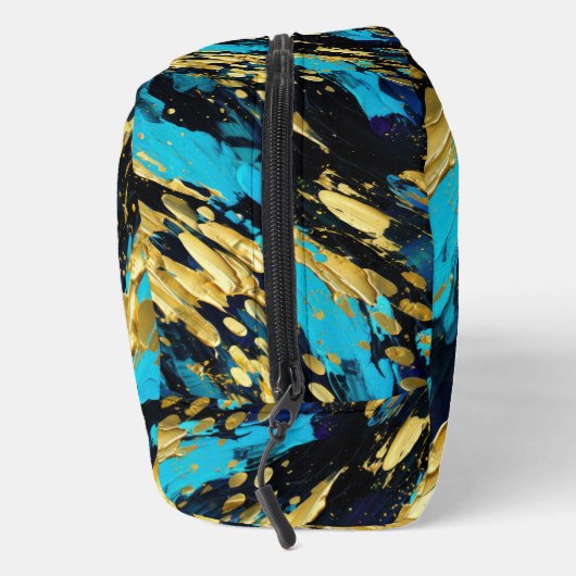 Aqua Blue Gold Abstrakt Waschbeutel (Rechts)