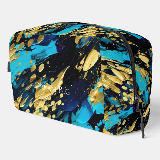 Aqua Blue Gold Abstrakt Waschbeutel (Rechte Ecke)