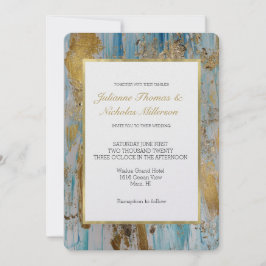 Aqua Blue Gold Abstrakt Wedding Einladung
