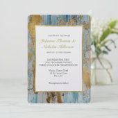 Aqua Blue Gold Abstrakt Wedding Einladung (Stehend Vorderseite)