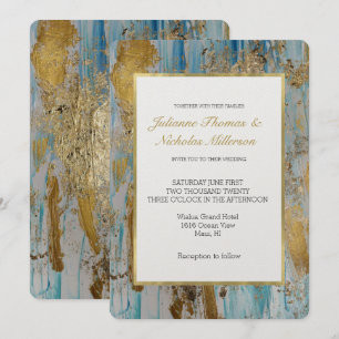 Aqua Blue Gold Abstrakt Wedding Einladung