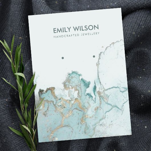 AQUA BLUE GOLD AGATE MARBLE EARRING DISPLAD KARTE