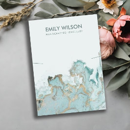 AQUA BLUE GOLD AGATE MARBLE NECKLACE DISPLAY CARD VISITENKARTE