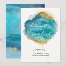 Aqua Blue & Gold Beach Wedding Einladung