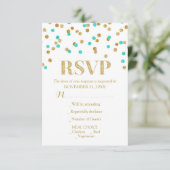 Aqua Blue Gold Confetti Wedding RSVP Cards (Stehend Vorderseite)