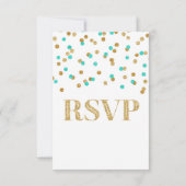 Aqua Blue Gold Confetti Wedding RSVP Cards Karte (Rückseite)