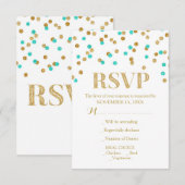 Aqua Blue Gold Confetti Wedding RSVP Cards Karte (Vorne/Hinten)