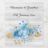 AQUA BLUE GOLD FLORAL RUSTIC WEINETIKETT (Einzelnes Label)
