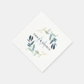 AQUA BLUE GOLD FOLIAGE WREATH MONOGRAM WEDD SERVIETTE (Ecke)