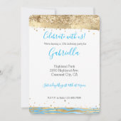 Aqua Blue Gold Glitzer Confetti Animal Print Einladung (Vorderseite)