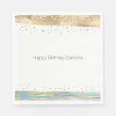 Aqua Blue Gold Glitzer Confetti Animal Print Serviette (Vorderseite)