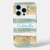 Aqua Blue Gold Glitzer Confetti Zebra Case-Mate iPhone Hülle (Rückseite)