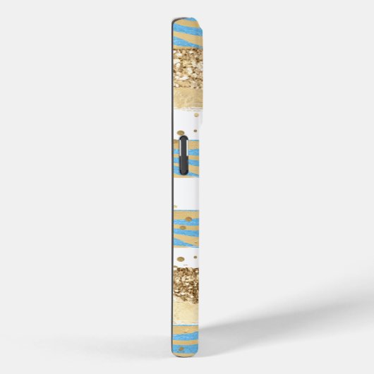 Aqua Blue Gold Glitzer Confetti Zebra Case-Mate iPhone Hülle (Rückseite / Rechts)