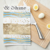 Aqua Blue Gold Glitzer Confetti Zebra Geschirrtuch (Viertel Falte)