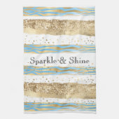 Aqua Blue Gold Glitzer Confetti Zebra Geschirrtuch (Vertikal)