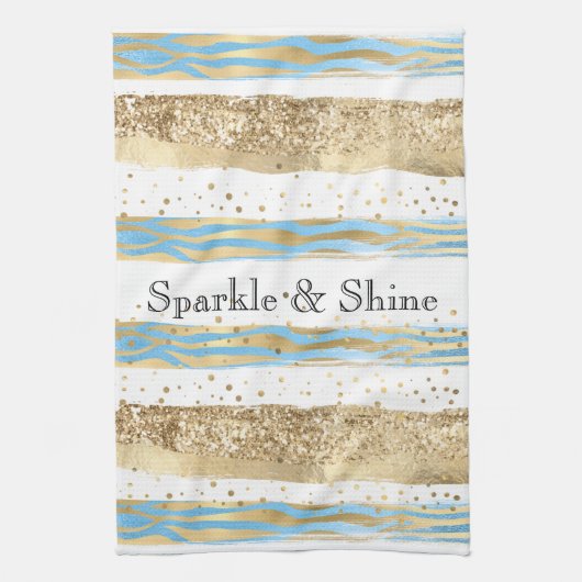 Aqua Blue Gold Glitzer Confetti Zebra Geschirrtuch (Vertikal)