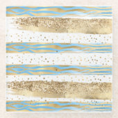 Aqua Blue Gold Glitzer Confetti Zebra Glasuntersetzer (Vorderseite)