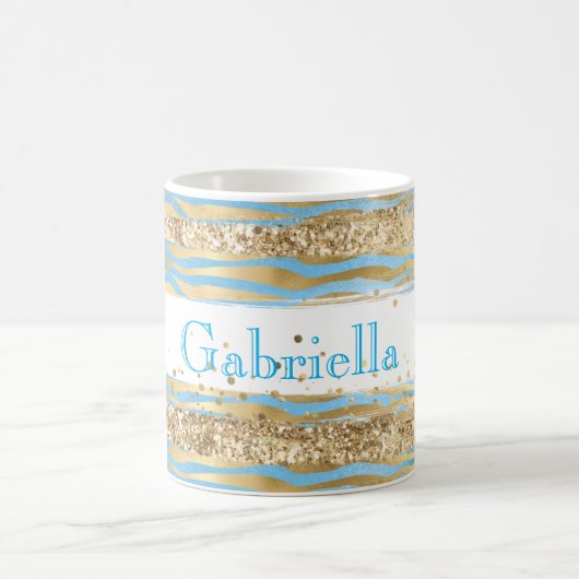 Aqua Blue Gold Glitzer Confetti Zebra Kaffeetasse (Mittel)