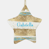 Aqua Blue Gold Glitzer Confetti Zebra Keramik Ornament (Rechts)