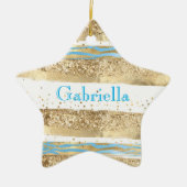 Aqua Blue Gold Glitzer Confetti Zebra Keramik Ornament (Vorne)