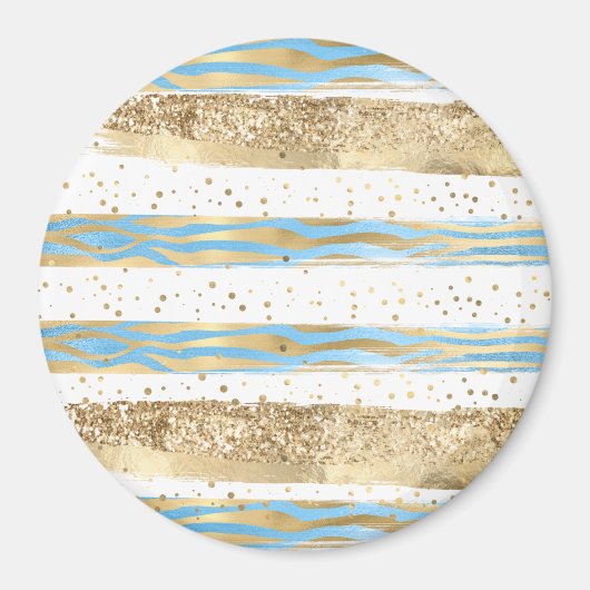 Aqua Blue Gold Glitzer Confetti Zebra Magnet (Vorne)