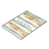 Aqua Blue Gold Glitzer Confetti Zebra Notizblock (Linke Seite)