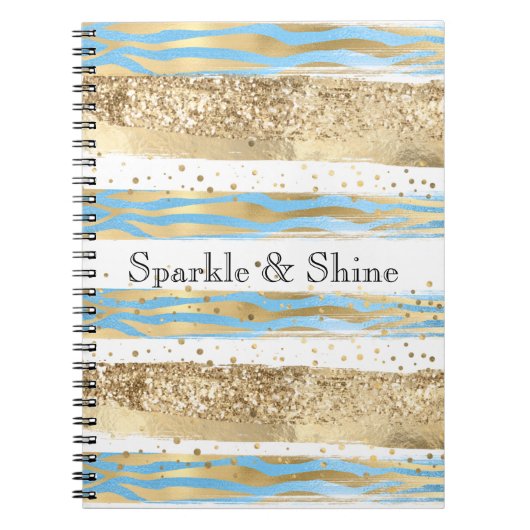 Aqua Blue Gold Glitzer Confetti Zebra Notizblock (Vorderseite)