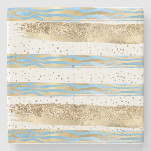 Aqua Blue Gold Glitzer Confetti Zebra Steinuntersetzer (Vorderseite)