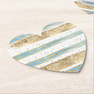 Aqua Blue Gold Glitzer Confetti Zebra Untersetzer