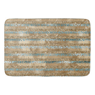 Aqua Blue Gold Glitzer Leopard Druckstreifen Badematte