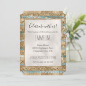 Aqua Blue Gold Glitzer Leopard Druckstreifen Einladung (Stehend Vorderseite)