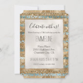 Aqua Blue Gold Glitzer Leopard Druckstreifen Einladung (Vorderseite)