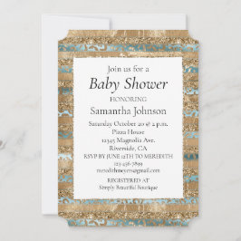 Aqua Blue Gold Glitzer Leopard Druckstreifen Einladung