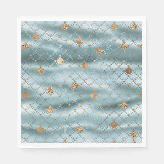 Aqua Blue Gold Glitzer Mermaid Serviette (Vorderseite)