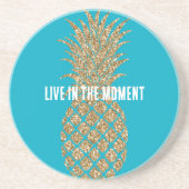 Aqua Blue Gold Glitzer Tropischer Ananas Getränkeuntersetzer (Vorne)